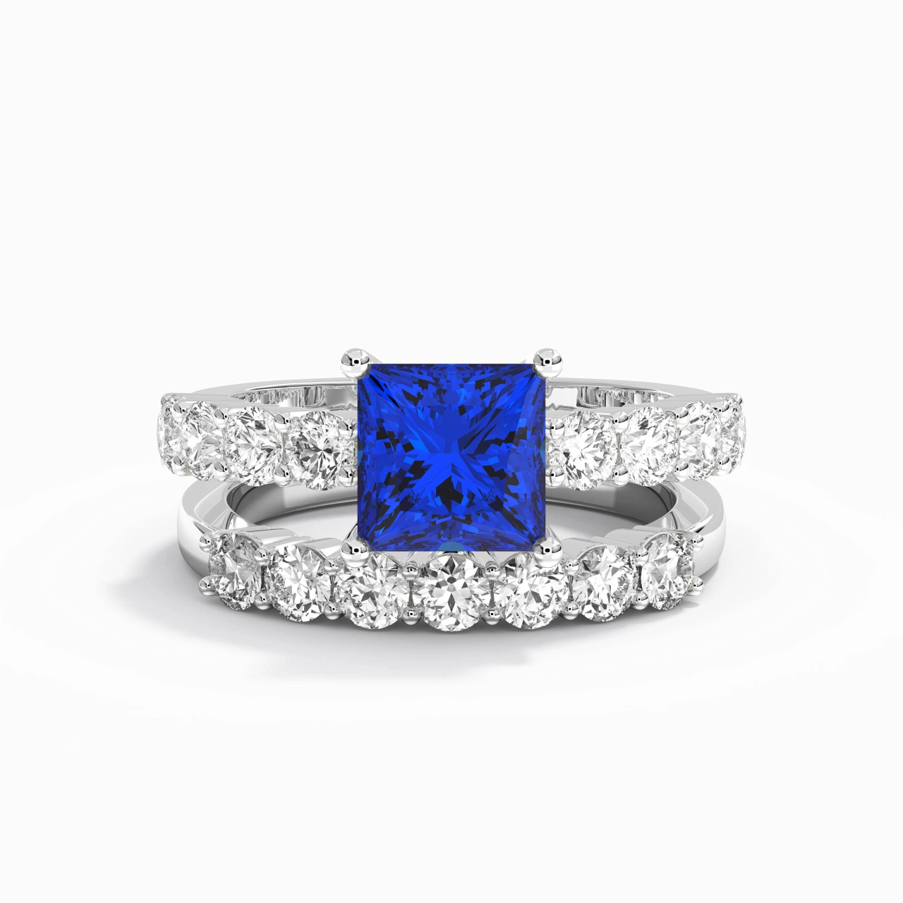 925 Sterling Silver Pavé Traditional Shank Wedding Ring Set