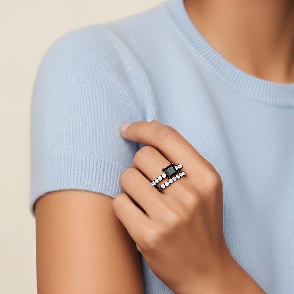 Argent sterling 925 Pavé Tige Traditionnelle Ensemble d'alliances