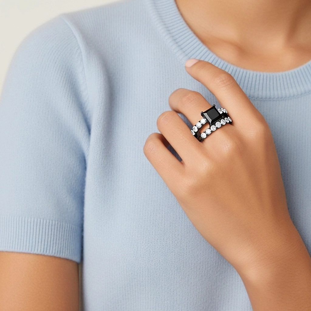 Argent sterling 925 Pavé Tige Traditionnelle Ensemble d'alliances