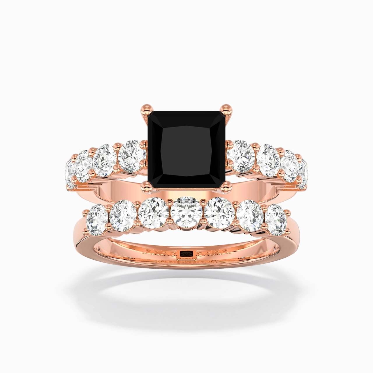 925 Sterling Silver Pavé Traditional Shank Wedding Ring Set