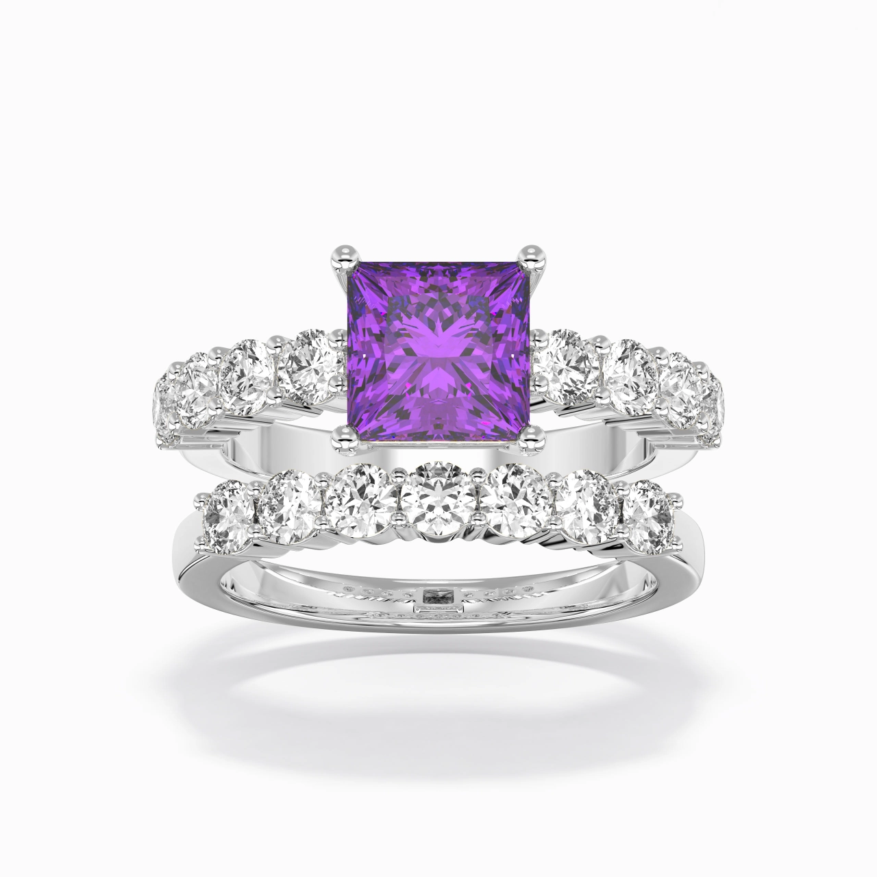 925 Sterling Silver Pavé Traditional Shank Wedding Ring Set