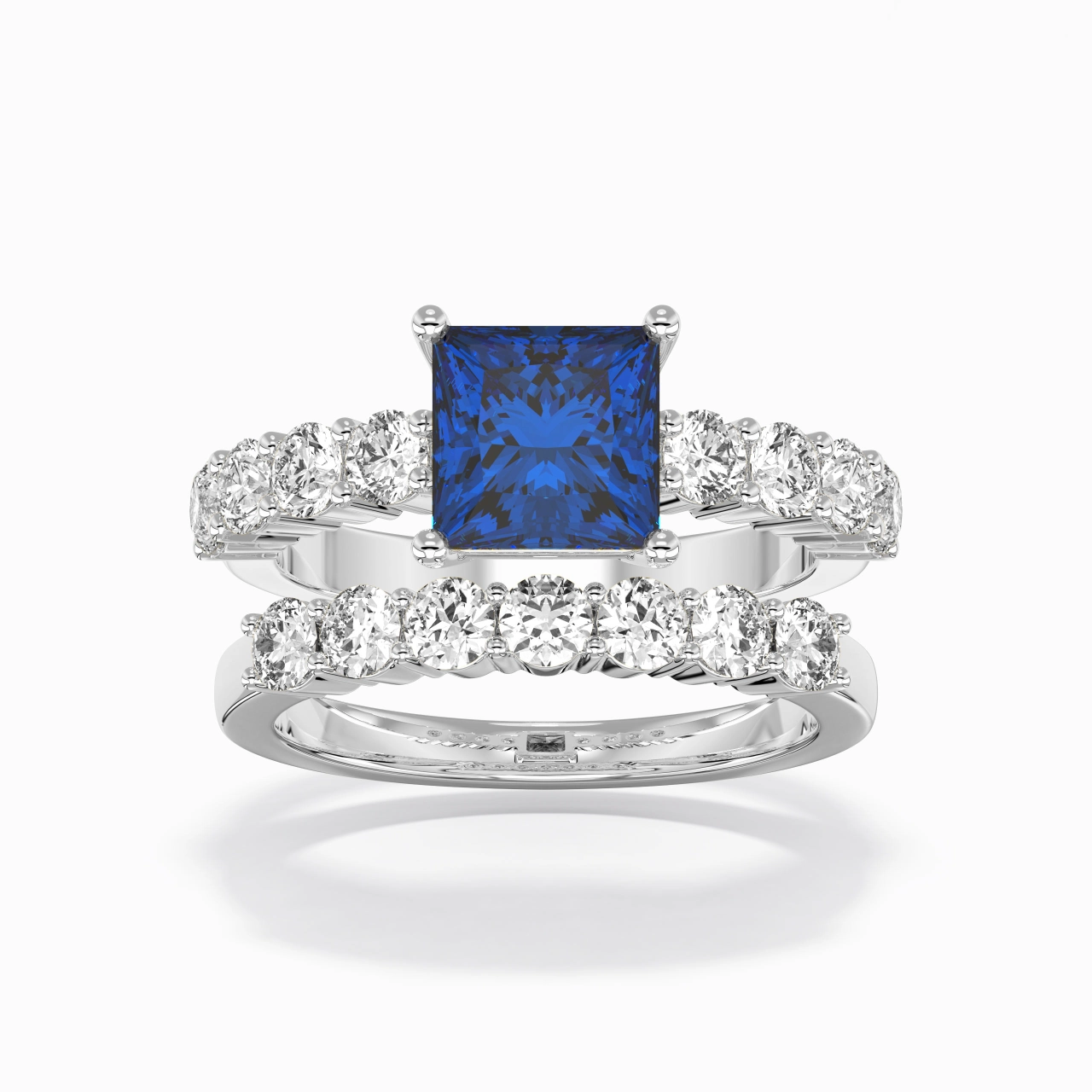 925 Sterling Silver Pavé Traditional Shank Wedding Ring Set