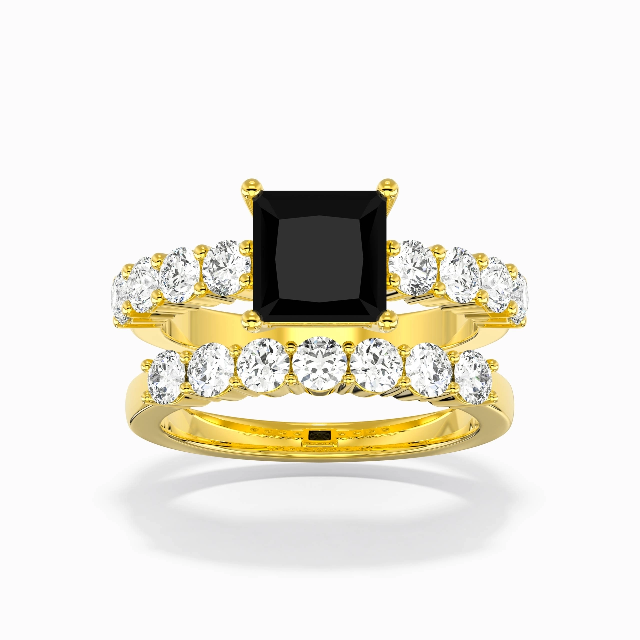 925 Sterling Silver Pavé Traditional Shank Wedding Ring Set