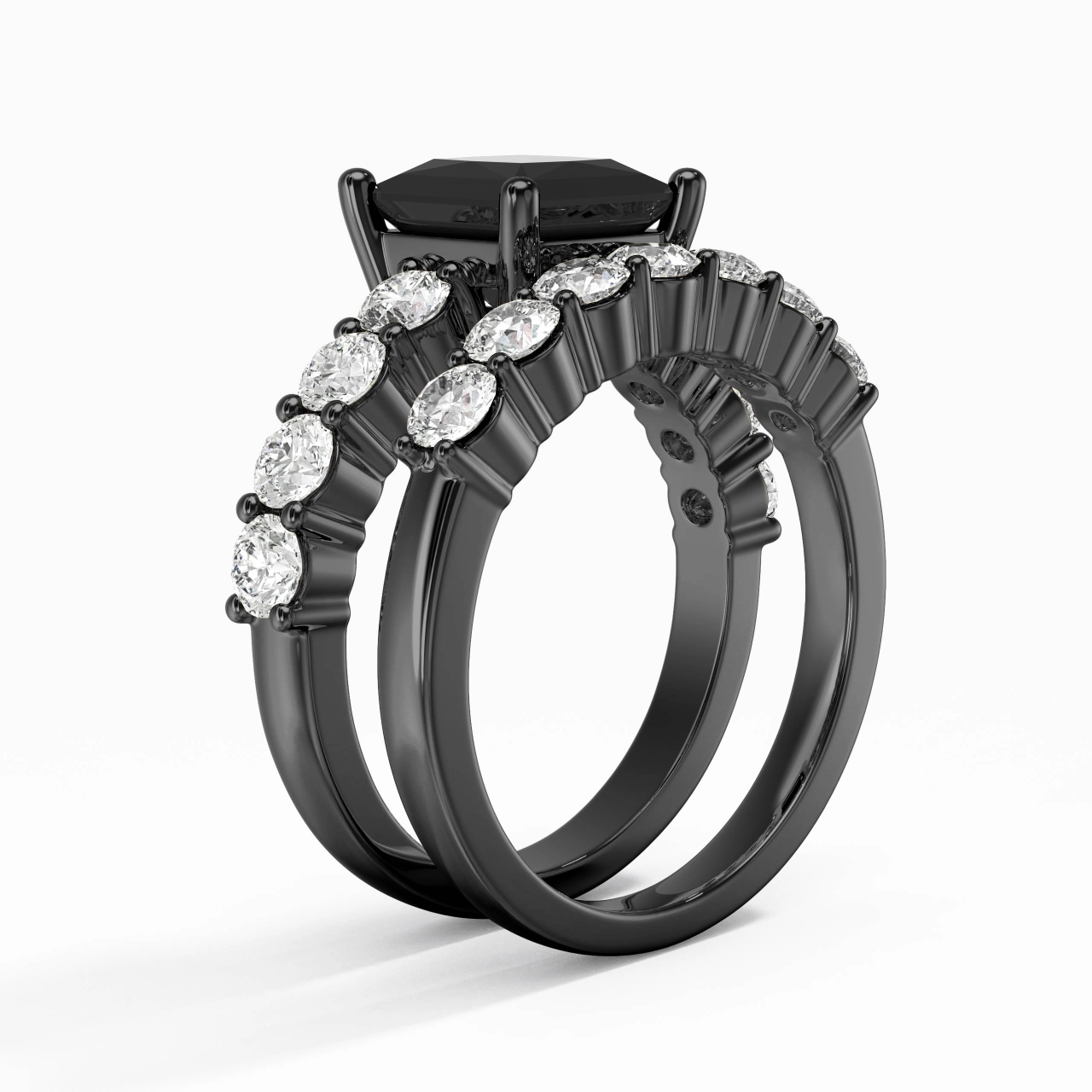 Argent sterling 925 Pavé Tige Traditionnelle Ensemble d'alliances