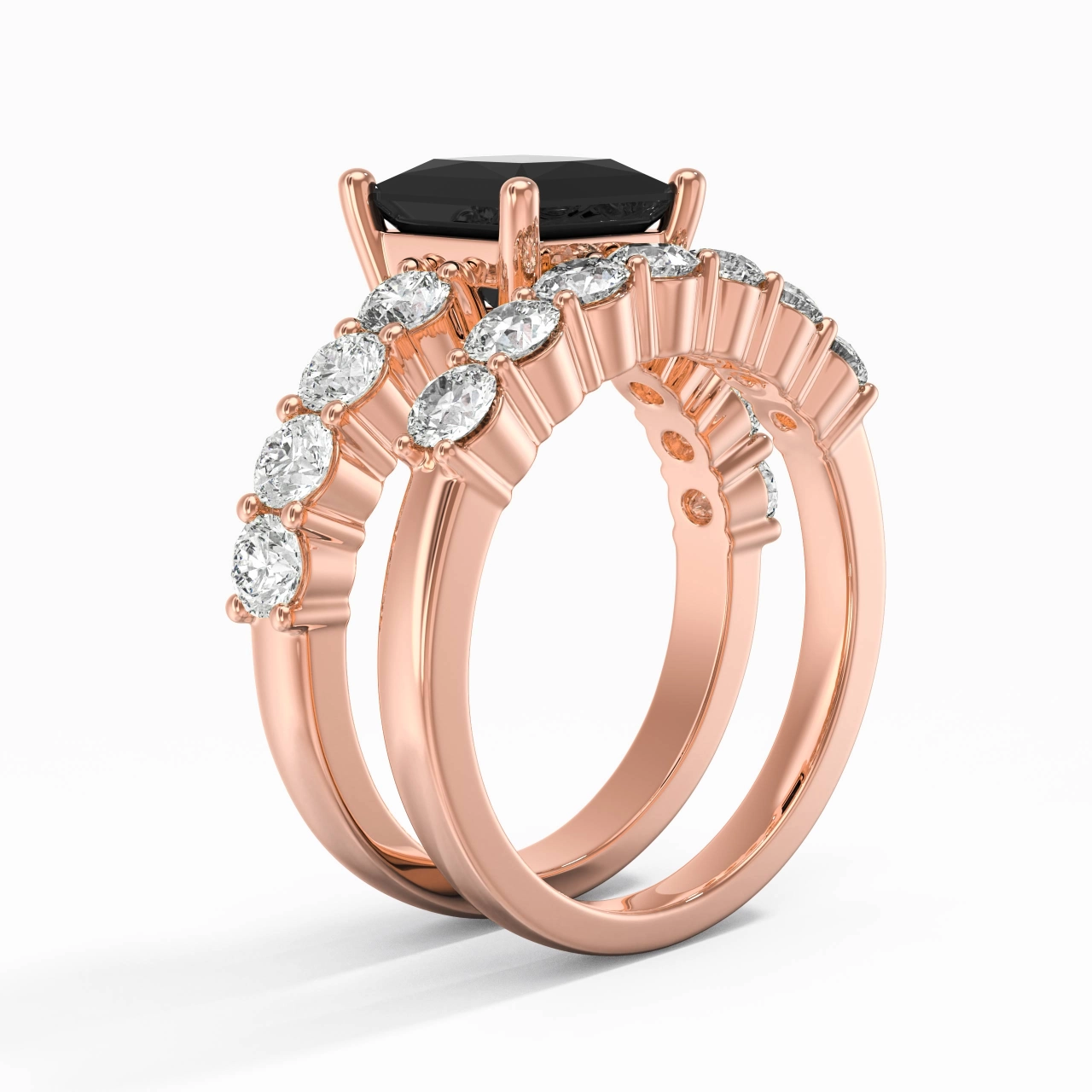 925 Sterling Silver Pavé Traditional Shank Wedding Ring Set