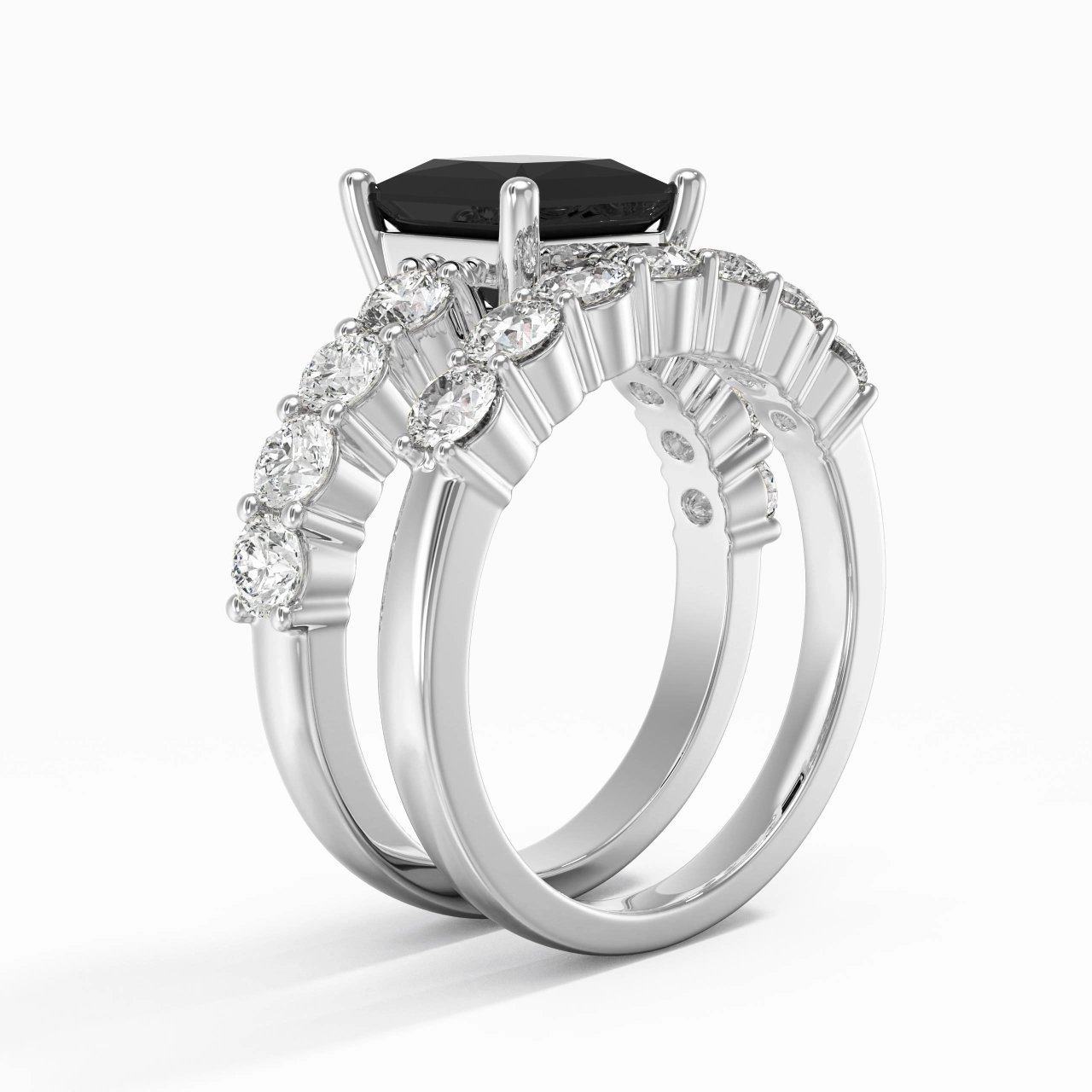 Argent sterling 925 Pavé Tige Traditionnelle Ensemble d'alliances