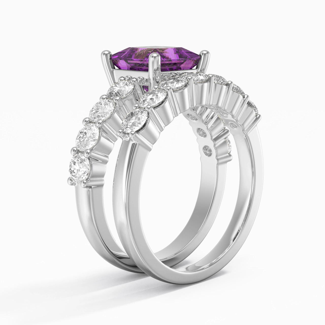 925 Sterling Silver Pavé Traditional Shank Wedding Ring Set