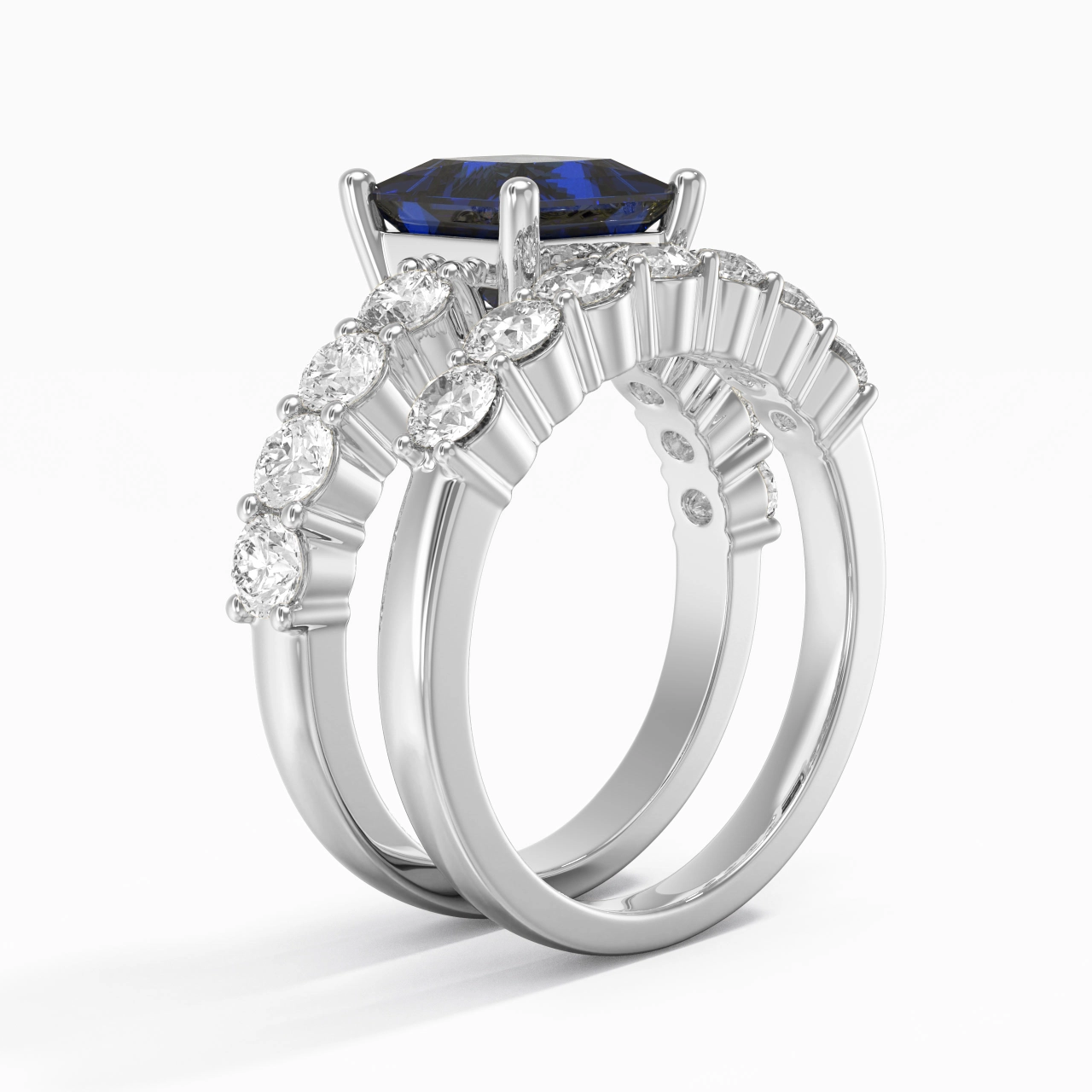 925 Sterling Silver Pavé Traditional Shank Wedding Ring Set