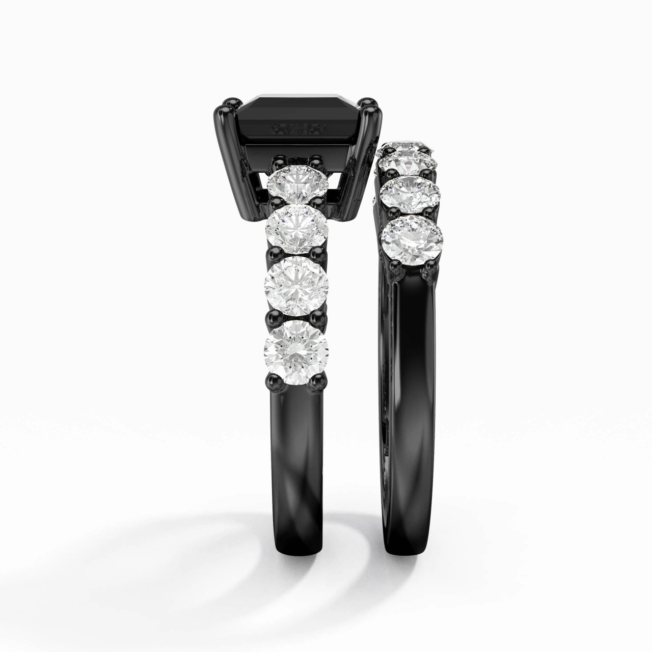 Argent sterling 925 Pavé Tige Traditionnelle Ensemble d'alliances