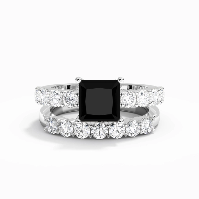 Or blanc Pavé Classique 2.50ct Zircon cubique Ensemble d'alliances Tige Traditionnelle Argent sterling 925