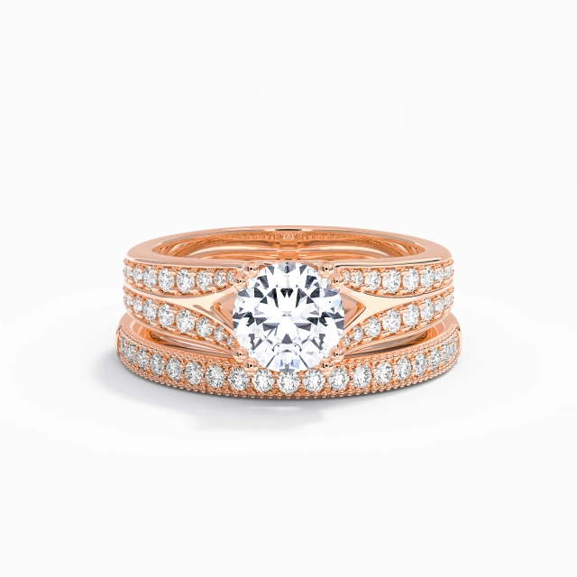 Split Shank Wide Pavé Wedding Ring Set Cubic Zirconia 1.25ct Round 925 Sterling Silver