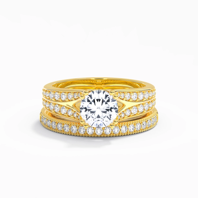 Split Shank Wide Pavé Wedding Ring Set Cubic Zirconia 1.25ct Round 925 Sterling Silver