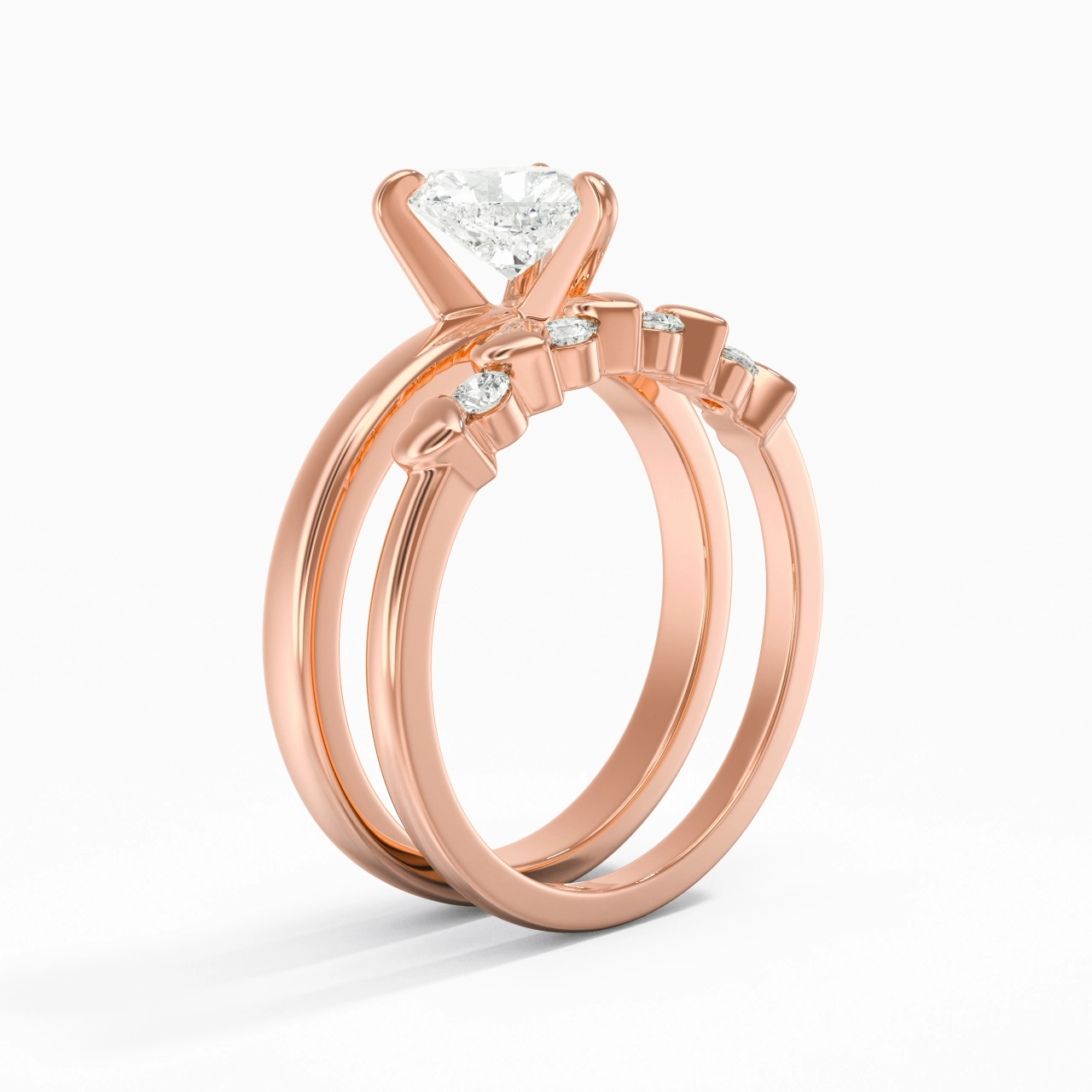 1.00ct Moissanite Wedding Ring Set 14K Rose Gold