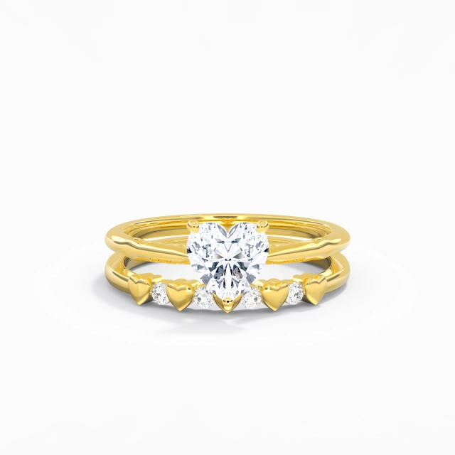 Unique Infinity 18K Yellow Gold Plating 925 Sterling Silver Bridal Set Heart White Prong Traditional Shank
