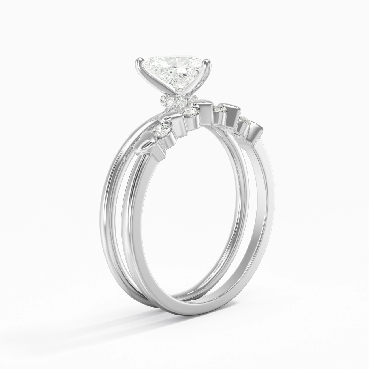 Hidden Halo Wedding Ring Set 1.00ct Moissanite