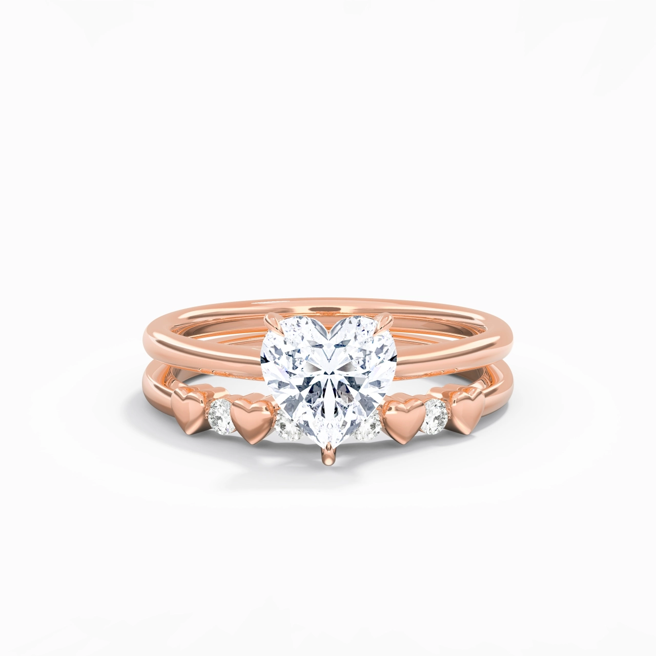 Delicate Heart 1.50ct Moissanite Wedding Ring Set