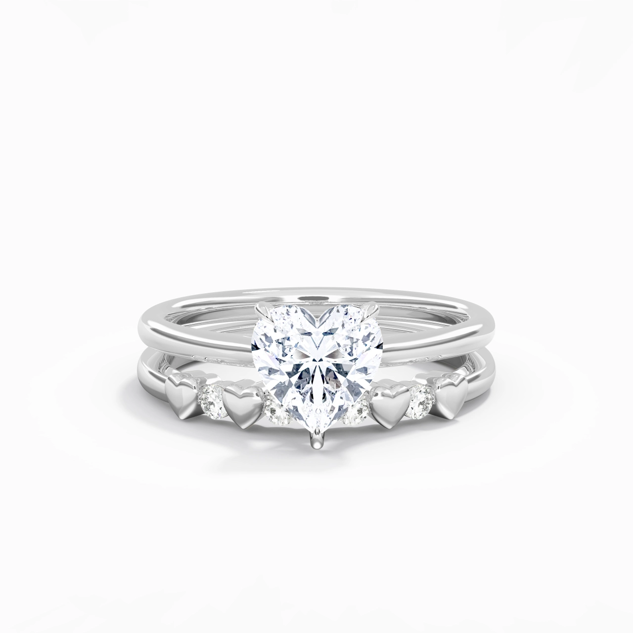 Delicate Heart 1.50ct Moissanite Wedding Ring Set