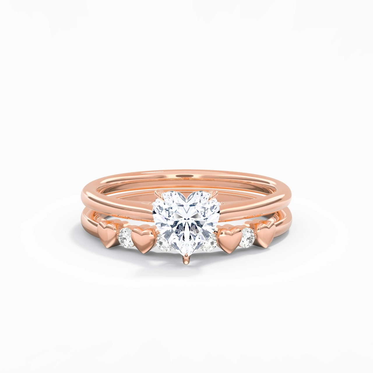 Delicate Heart 1.00ct Moissanite Wedding Ring Set