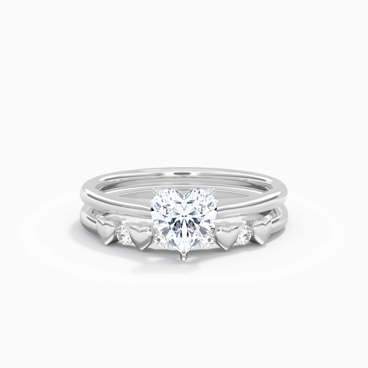 Delicate Heart 1.00ct Moissanite Wedding Ring Set