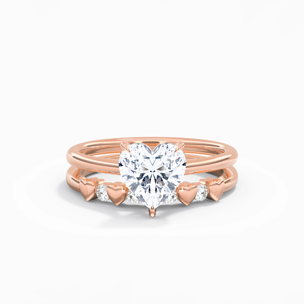 Delicate Heart 2.00ct Moissanite Wedding Ring Set