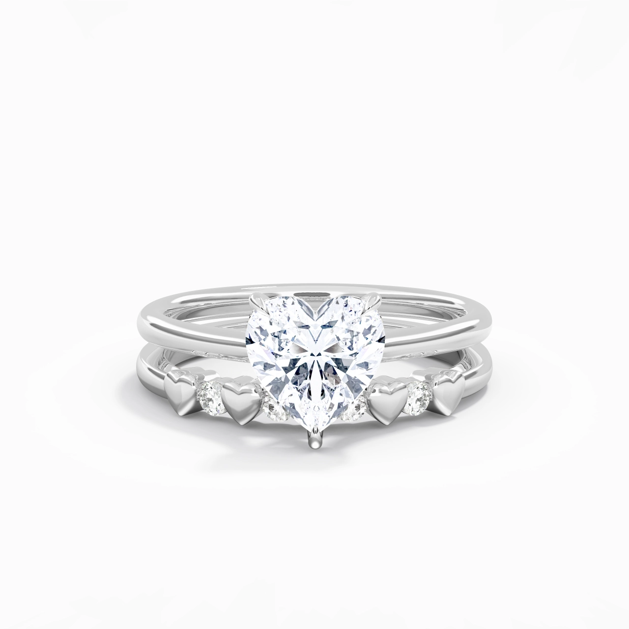 Delicate Heart 2.00ct Moissanite Wedding Ring Set