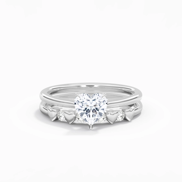 Delicate Heart Moissanite Wedding Ring Set 1.00ct In White 925 Sterling Silver Cathedral Hidden Halo Traditional Shank