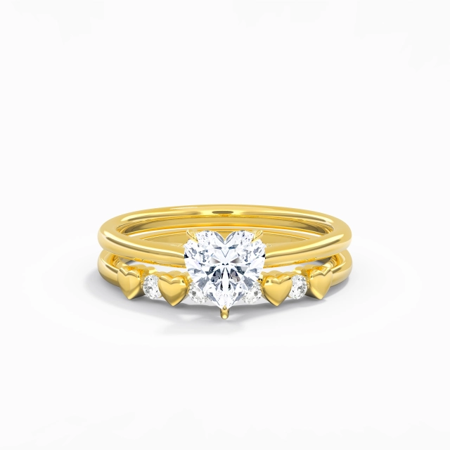 Delicate Heart Moissanite Wedding Ring Set 1.00ct In White 14K Gold Cathedral Hidden Halo Traditional Shank