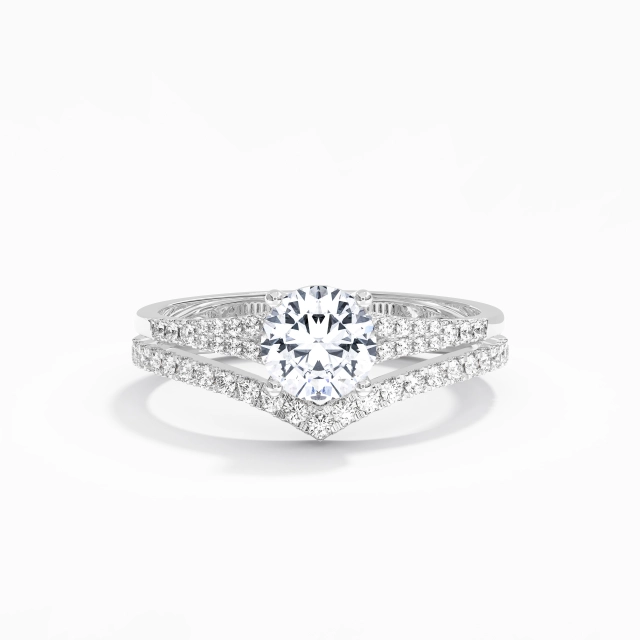 Tige Fendue Le luxe Pavé Ensemble nuptial Moissanite 1.00ct Rond Argent sterling 925 Tige Fendue Le luxe Pavé Ensemble nuptial Moissanite 1.00ct Rond Argent sterling 925