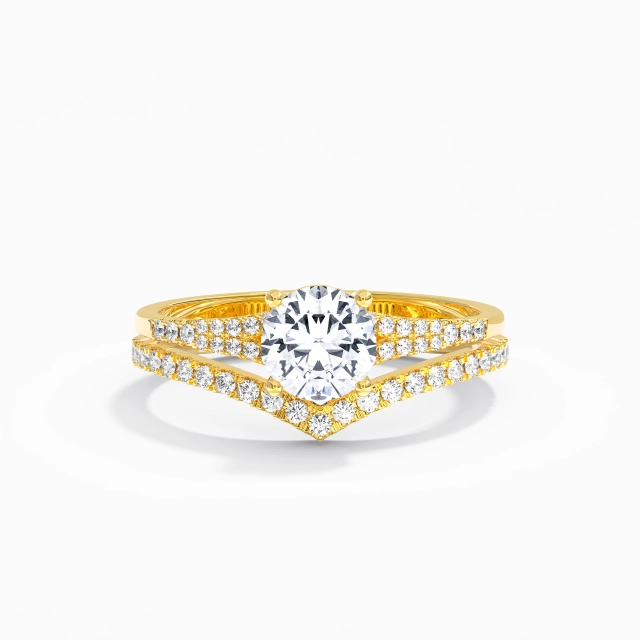 Tige Fendue Le luxe Pavé Ensemble nuptial Moissanite 1.00ct Rond Argent sterling 925