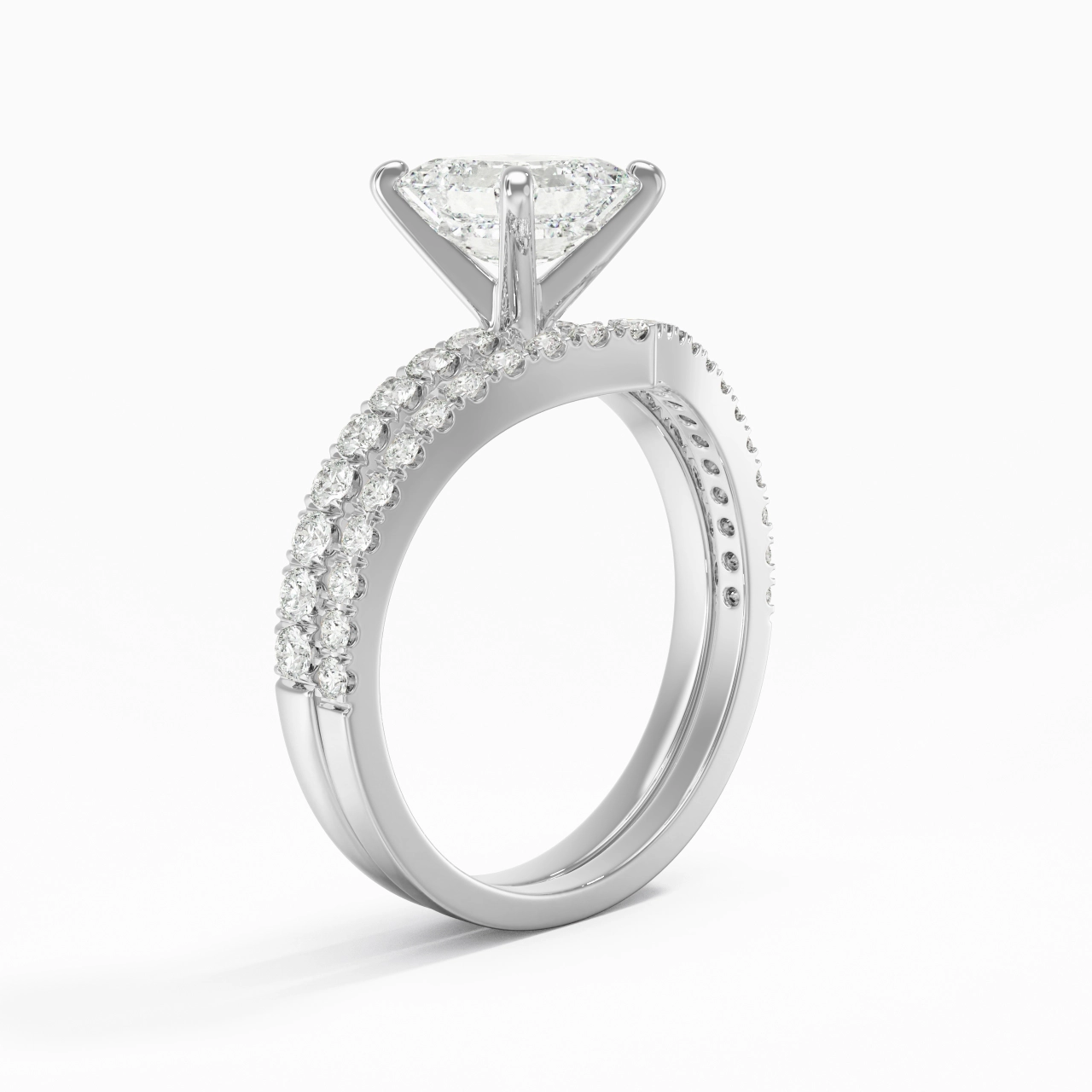 White Gold Plated Dainty Wedding Ring Set
