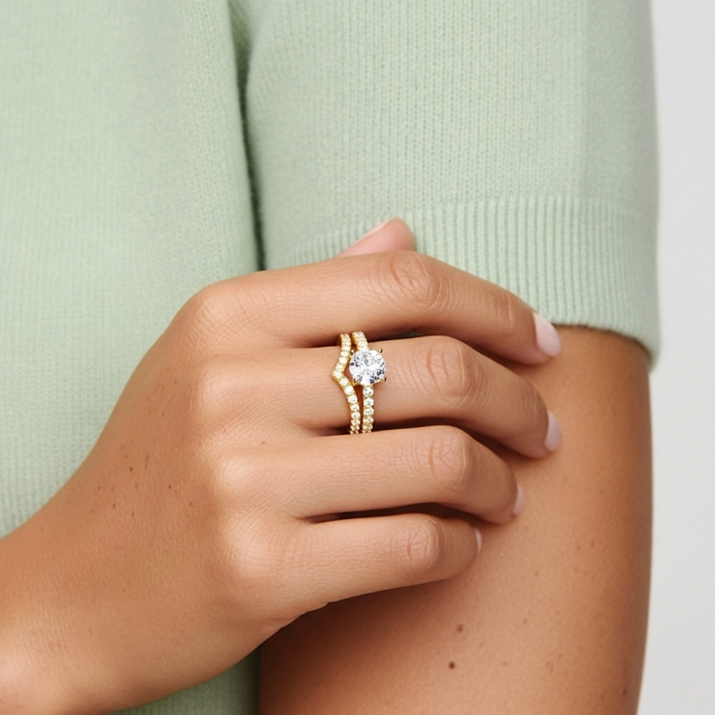 Plated Dainty Wedding Ring Set