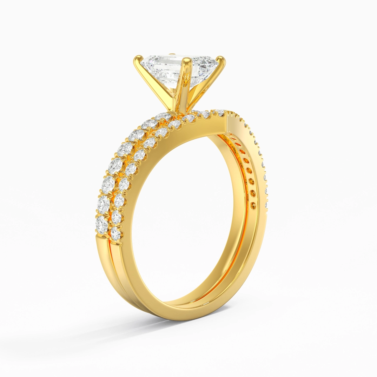 18K Yellow Gold Plated Dainty Wedding Ring Set