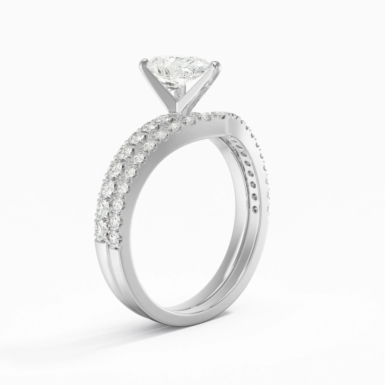 White Gold Plated Dainty Wedding Ring Set