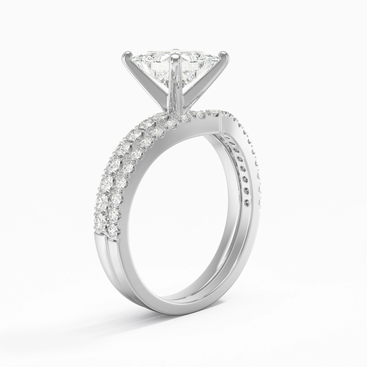 White Gold Plated Dainty Wedding Ring Set