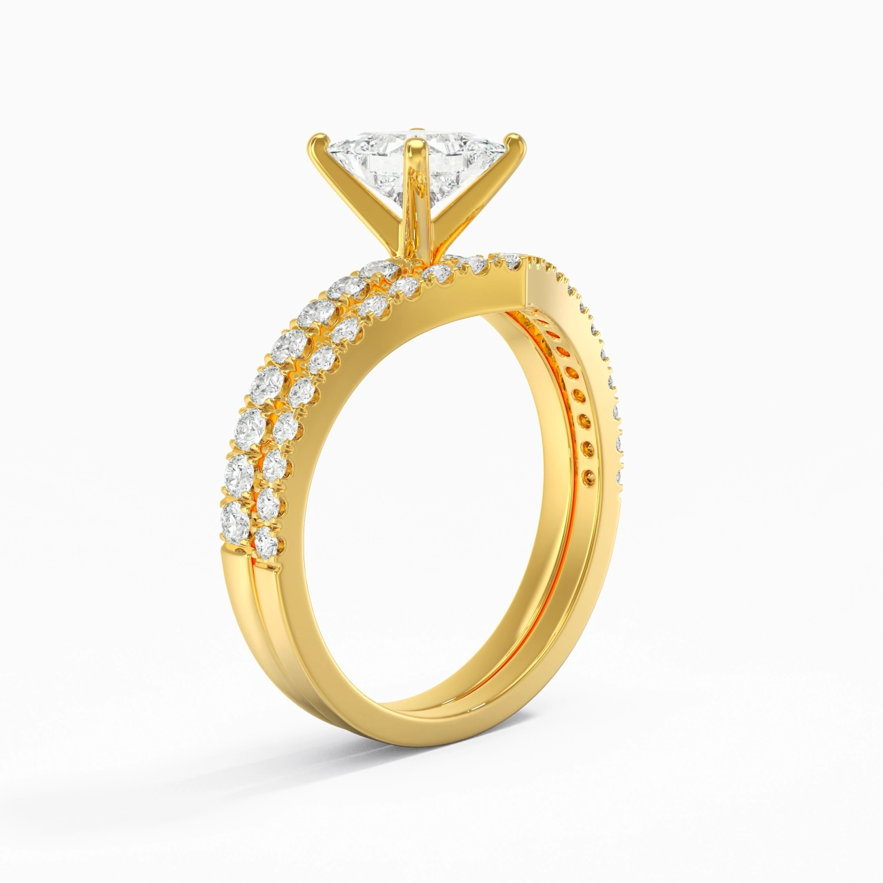 18K Yellow Gold Plated Dainty Wedding Ring Set
