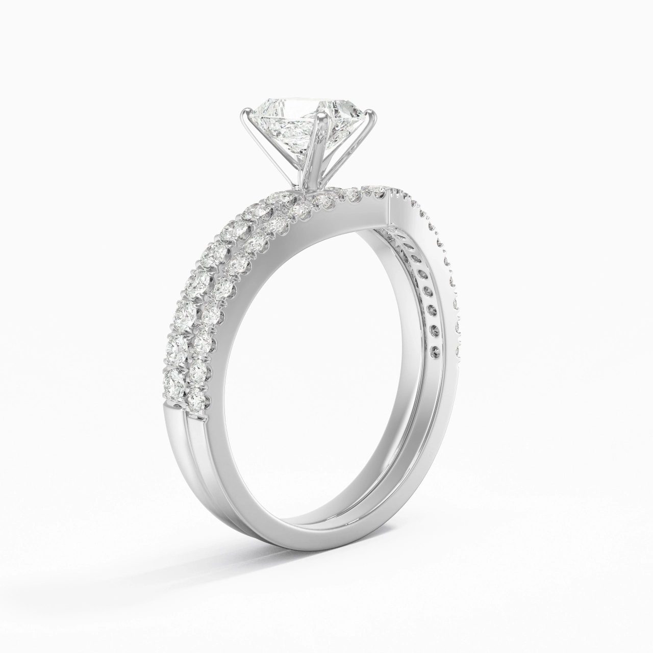 White Gold Plated Dainty Wedding Ring Set