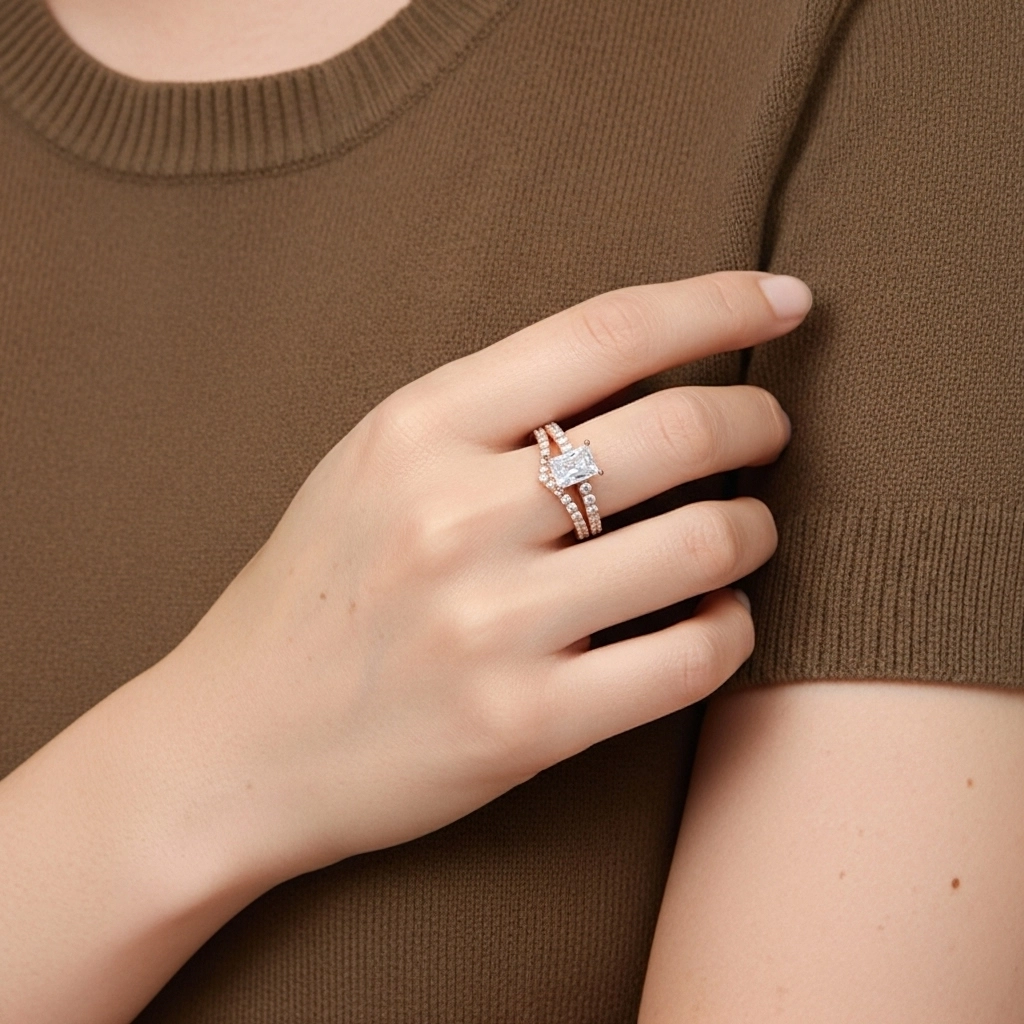 Or rose 18 carats Plaqué Délicat Ensemble d'alliances