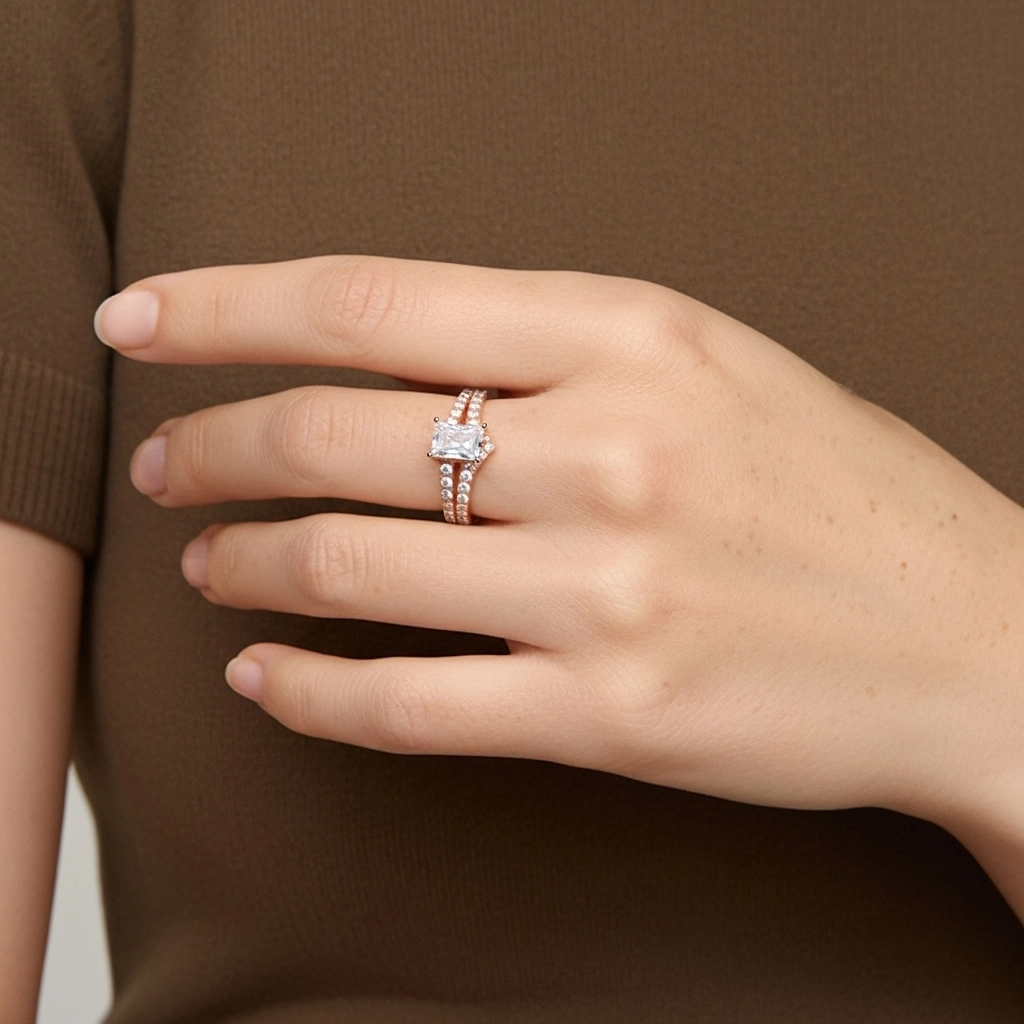 Or rose 18 carats Plaqué Délicat Ensemble d'alliances