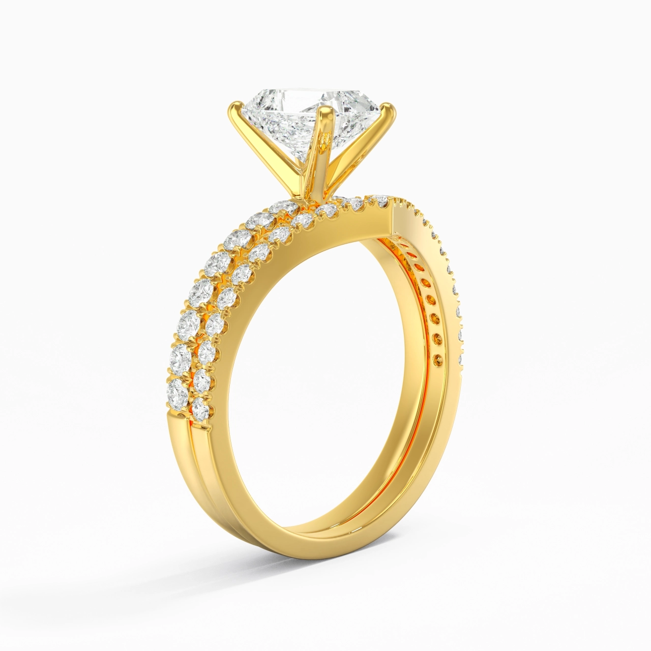 18K Yellow Gold Plated Dainty Wedding Ring Set