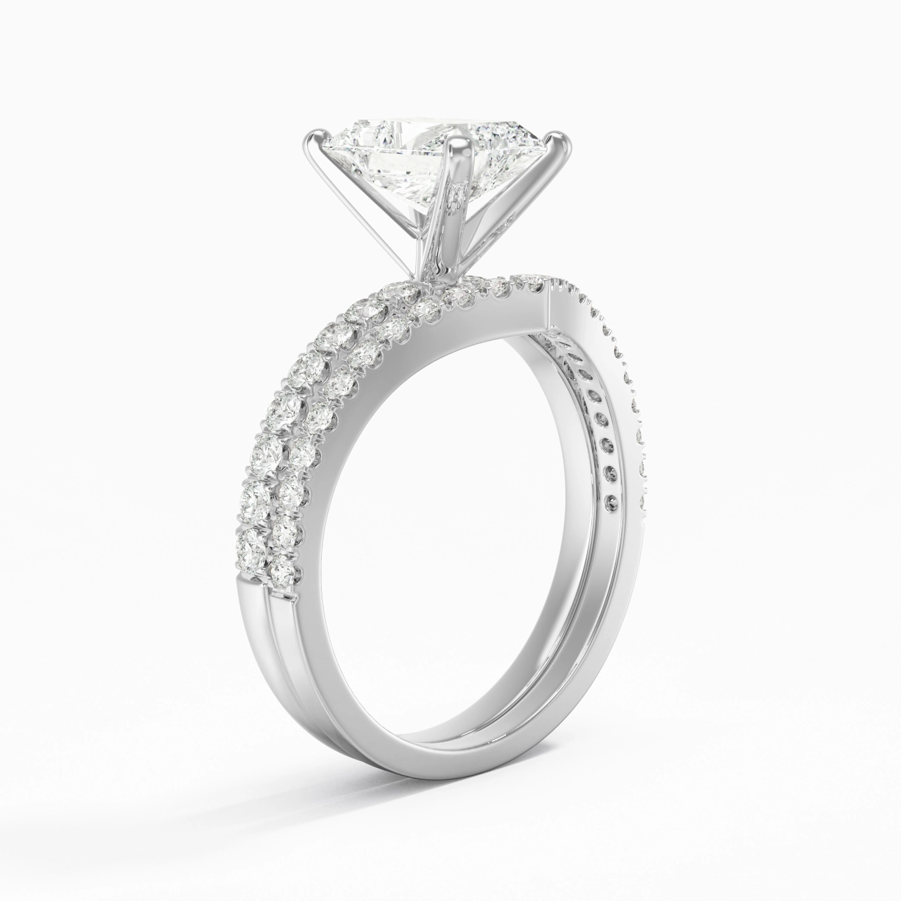 White Gold Plated Dainty Wedding Ring Set