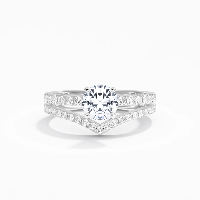 Délicat Or blanc Placage Argent sterling 925 Ensemble d'alliances Rond Blanc Est Ouest Tige Droite