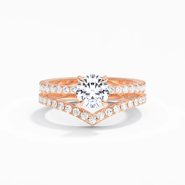 Classic 14K Rose Gold Bridal Set Round White Prong Traditional Shank Classic 14K Rose Gold Bridal Set Round White Prong Traditional Shank