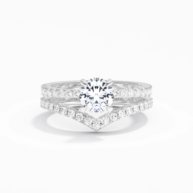 Classic White Gold Plating 925 Sterling Silver Bridal Set Round White Prong Traditional Shank