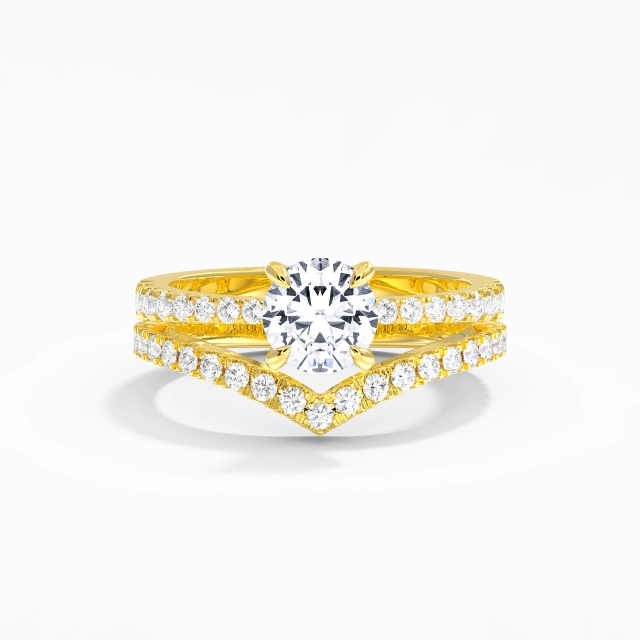 Classique Or jaune 18 carats Placage Argent sterling 925 Ensemble nuptial Rond Blanc Griffe Tige Traditionnelle Classique Or jaune 18 carats Placage Argent sterling 925 Ensemble nuptial Rond Blanc Griffe Tige Traditionnelle