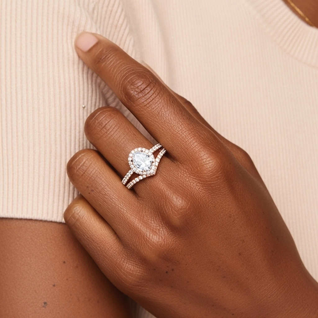 18K Rose Gold Plated Vintage Wedding Ring Set