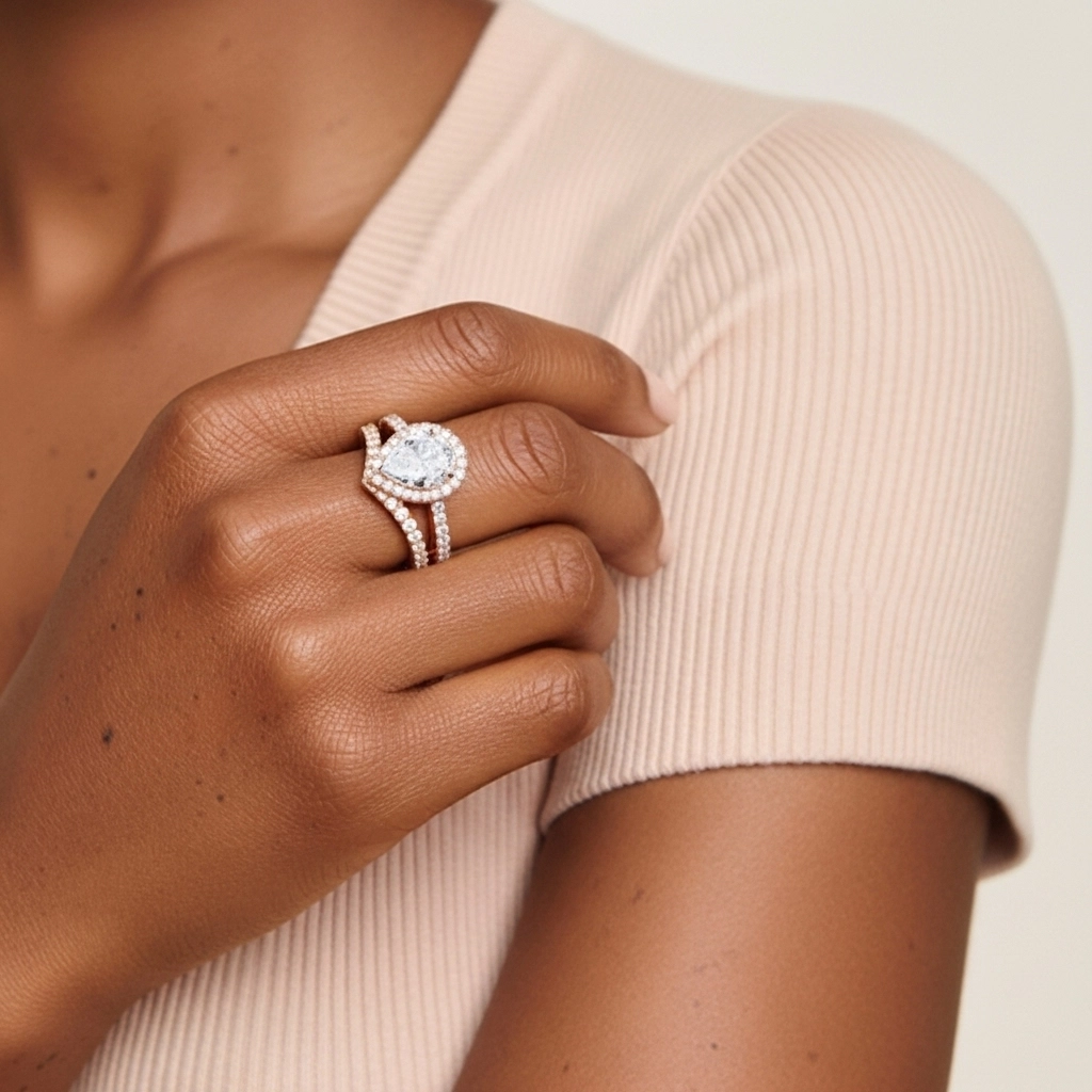 18K Rose Gold Plated Vintage Wedding Ring Set