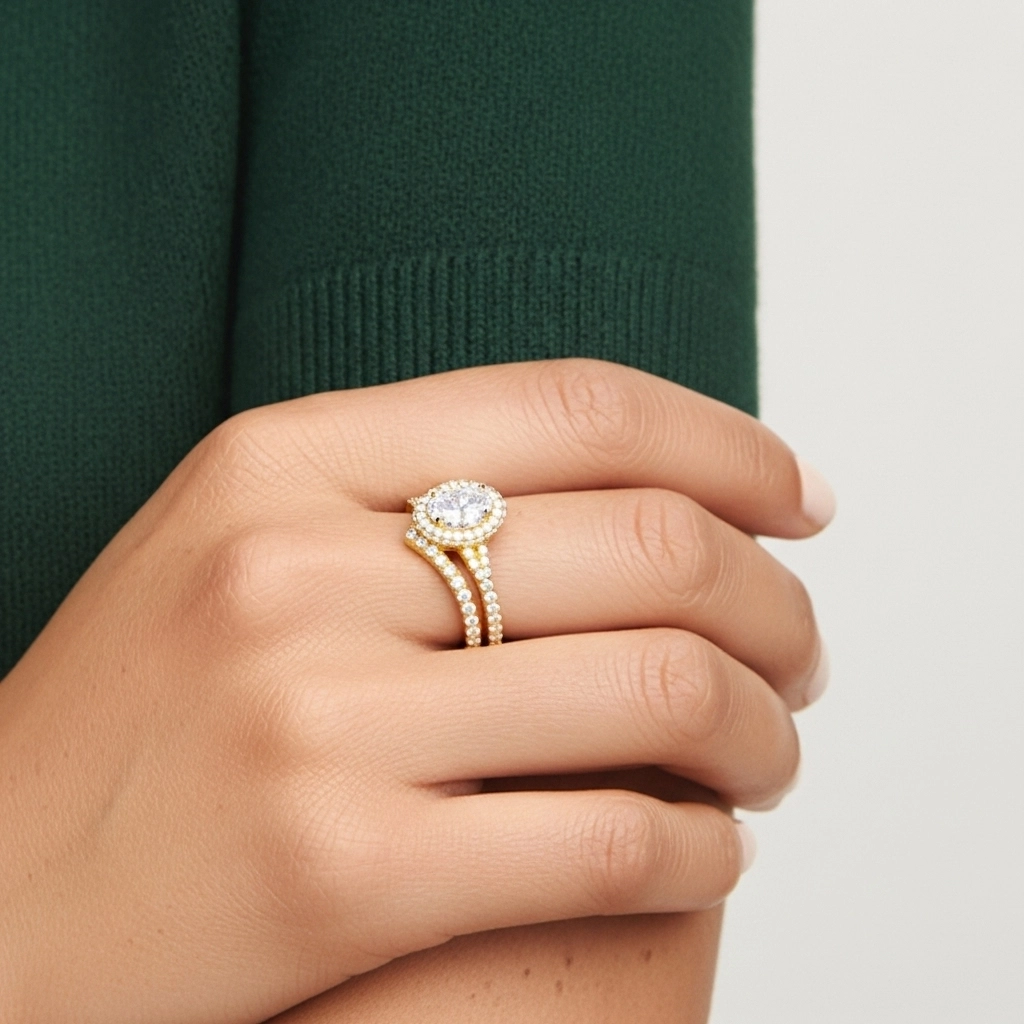 Halo Bridal Set 1.50ct Moissanite