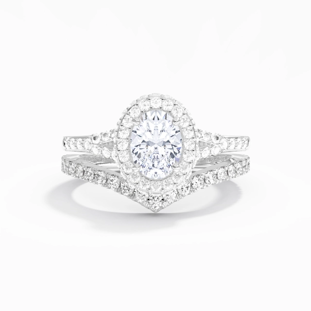 Split Shank Art Deco Halo Bridal Set Moissanite 1.50ct Oval 925 Sterling Silver