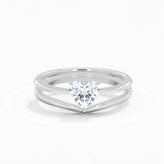 Simple Solitaire Wedding Ring Set Women White Heart