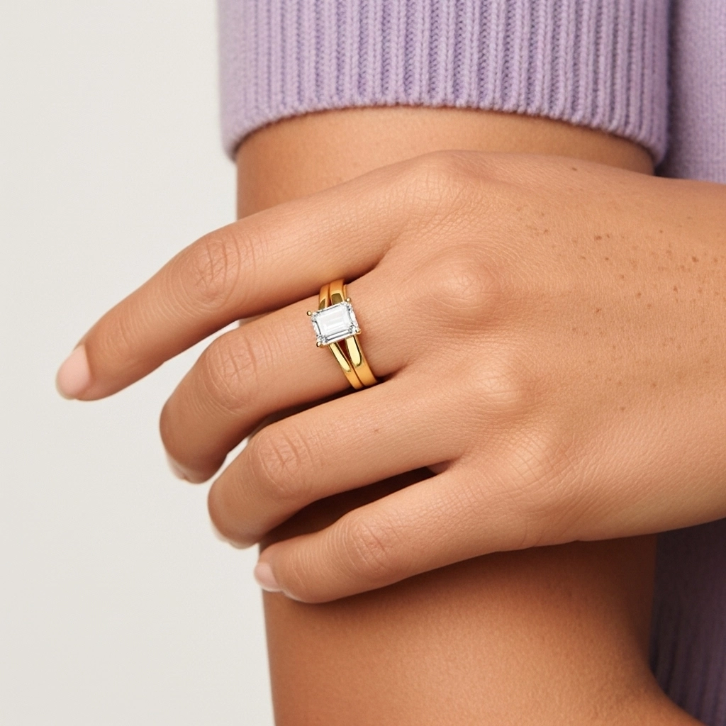 1.00ct Moissanita Conjunto de Anillos de Boda Oro 18K